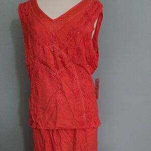 Beautiful NWT Beaded Summery Bohemian Top and long Skirt 1X Seventh Ave